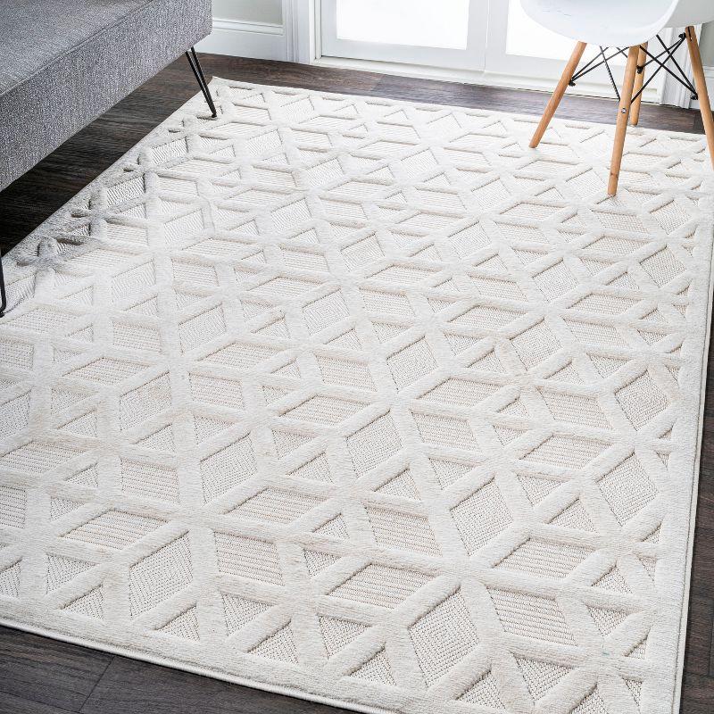 Talaia Neutral Geometric Indoor/Outdoor Area Rug - JONATHAN Y