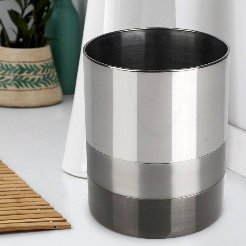 Triune 3-Tone Bathroom Wastebasket - Nu Steel: Stainless Steel, 11" High, 6L Capacity, Solid Pattern