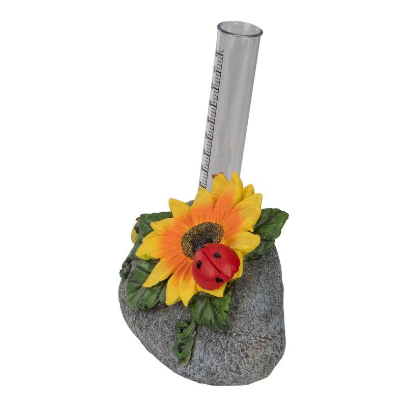 7" Sunflower and Ladybug Rock Garden Rain Gauge