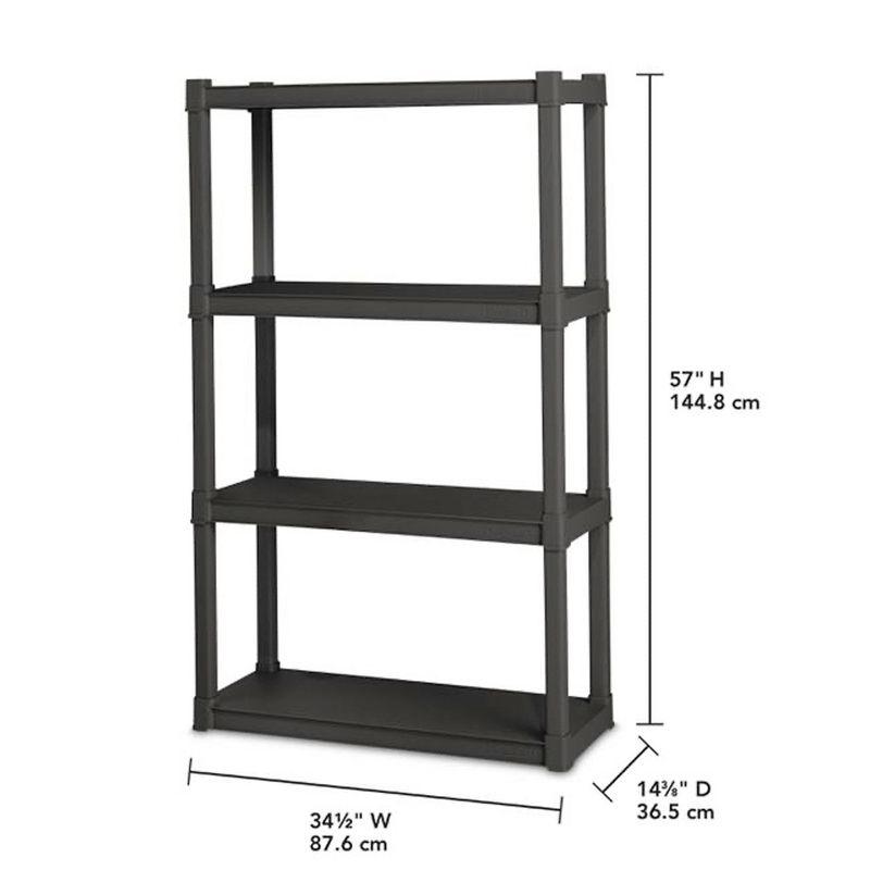 Sterilite Plastic Indoor Outdoor 4 Shelf Durable Shelving Unit, Gray