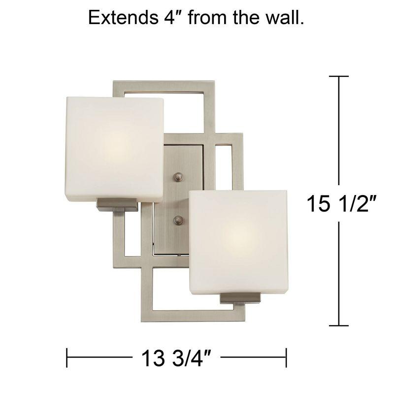 Modern Brushed Nickel Wall Sconce with Opal Glass Shades