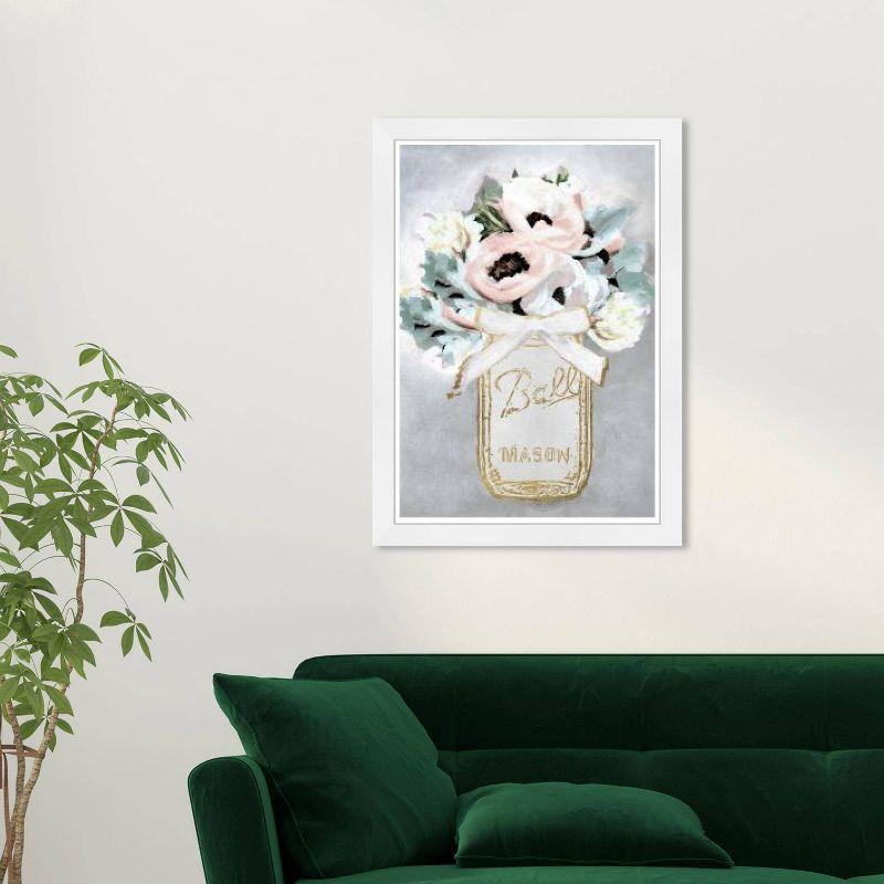 Mason Jar Mora White Framed Floral Canvas Wall Art