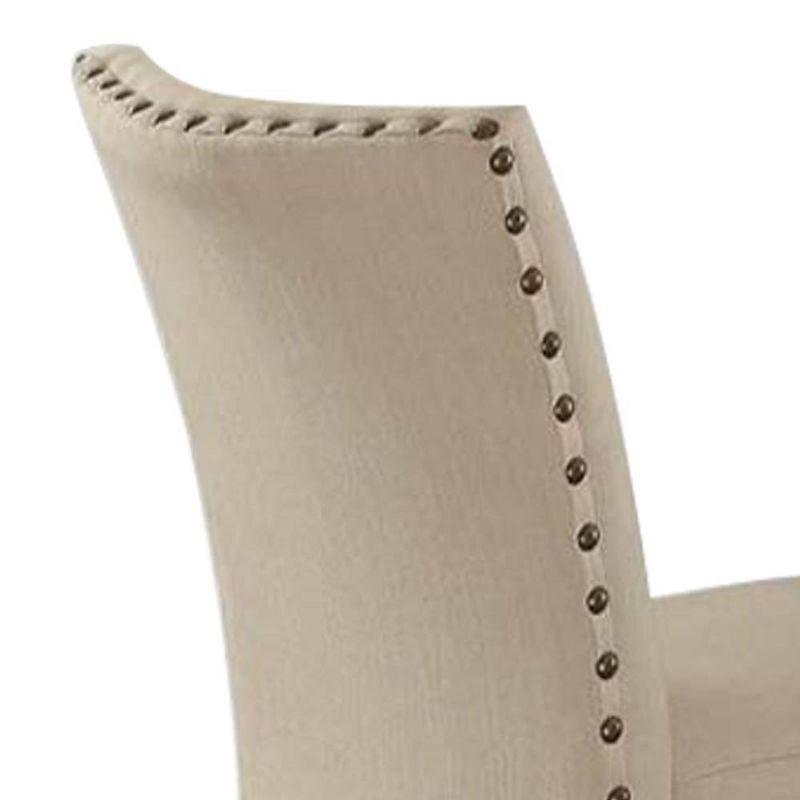 Beige Linen Upholstered Parsons Side Chair with Metal Nailhead Trim