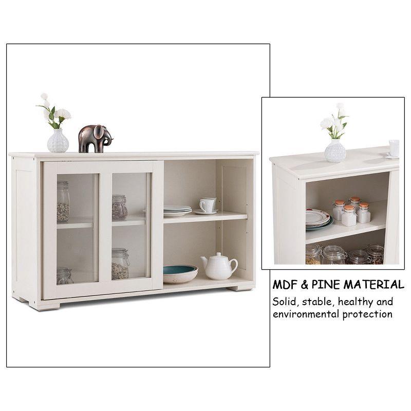 Off-White MDF Kitchen Storage Cabinet with Glass Sliding Doors