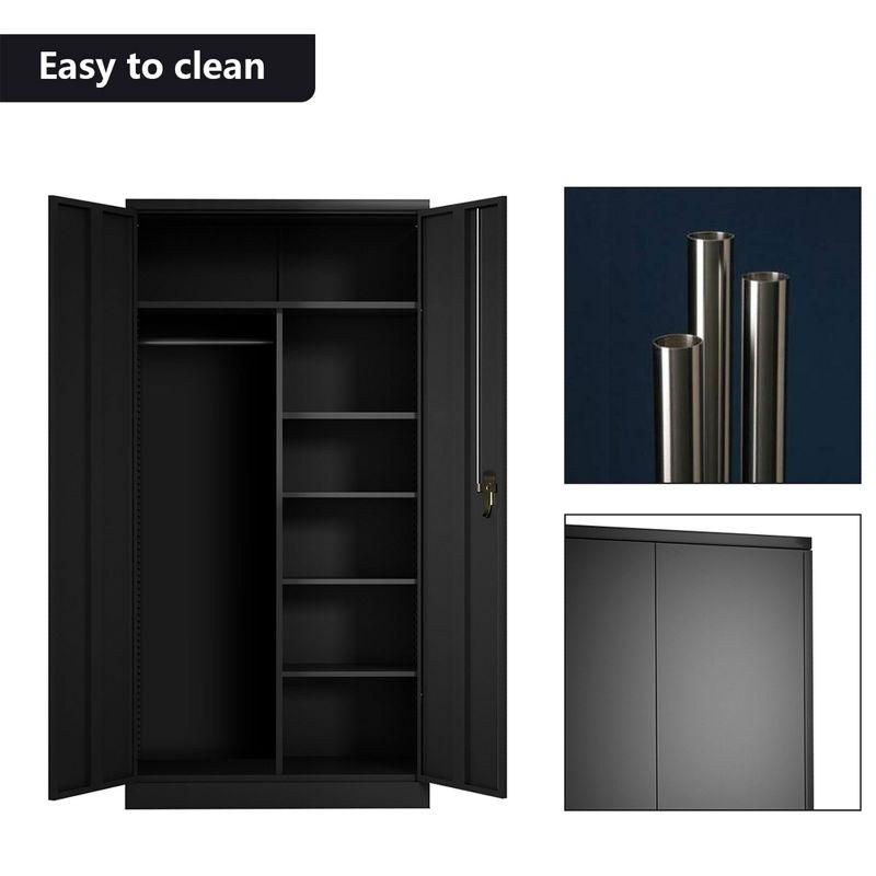 AOBABO Large Metal Wardrobe Style Storage Cabinet with 3 Adjustable Shelves, Cloth Rail, and Lockable Doors for Home Organization