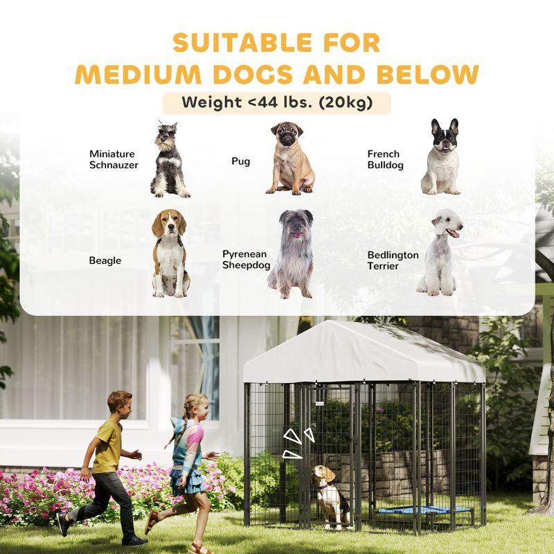 PawHut Outdoor Dog Kennel with Roof, Welded Wire Dog Playpen Enclosure with Escape-proof Lock, UV-Resistant & Waterproof Cover, 5.9' x 4' x 6', Silver