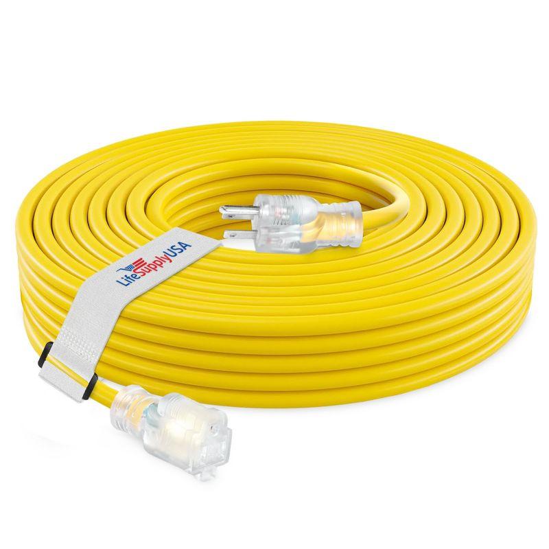 50 ft Yellow Heavy Duty 10 Gauge Extension Cord with Lighted Ends