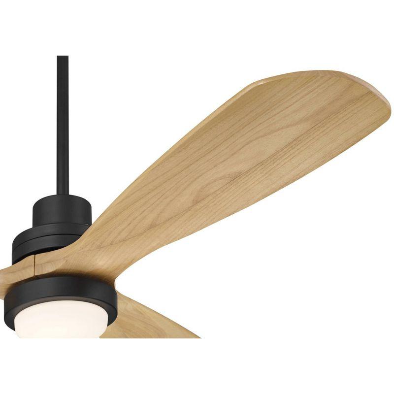 Casa Vieja 52" Delta Modern Indoor Outdoor Ceiling Fan 3 Blade CCT LED Light Remote Control Matte Black Finish Wood Blades Bedroom Patio DC Motor