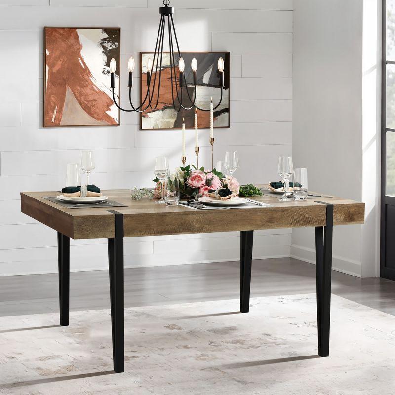 LuxenHome Oak Finish MDF Wood Black Metal Dining Table Brown