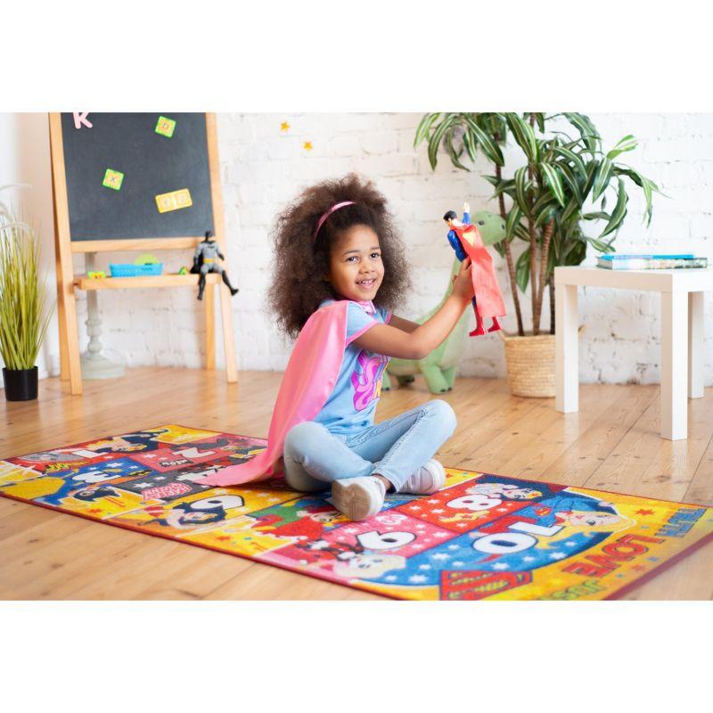 KC CUBS | Justice League Girls Kids Hopscotch Number Counting Educational Learning & Game Play Nursery Bedroom Classroom Rug Carpet, 2' 7" x 6' 0"