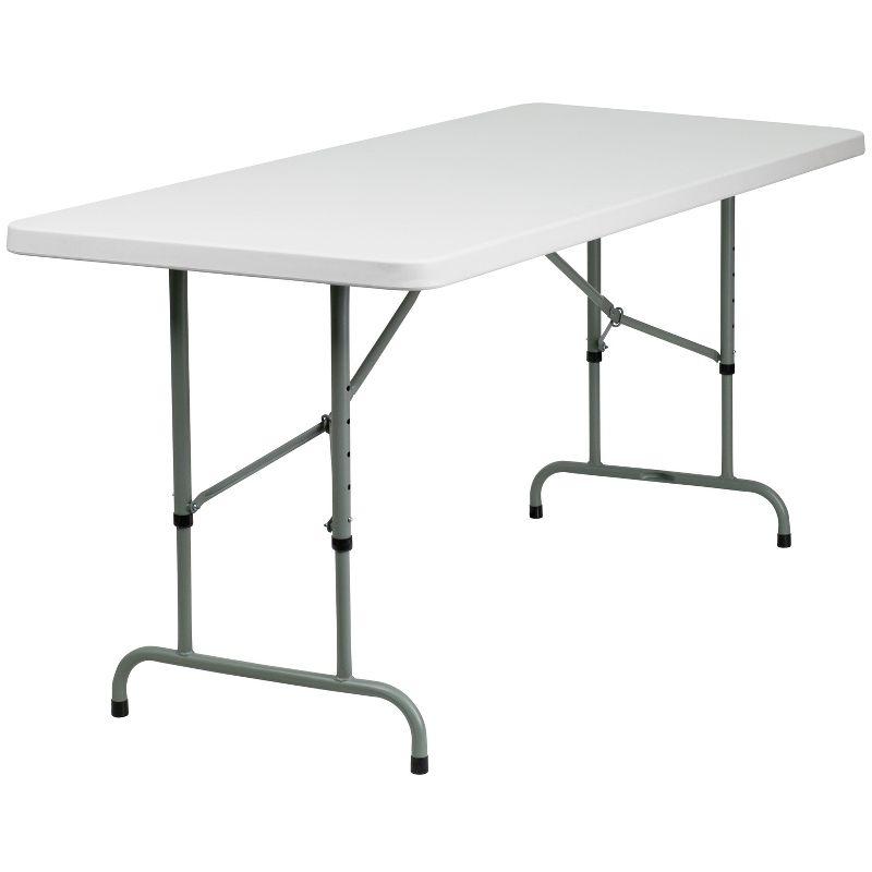 Adjustable Height 72"x30" Rectangular Metal Folding Table in Powder Coated Gray