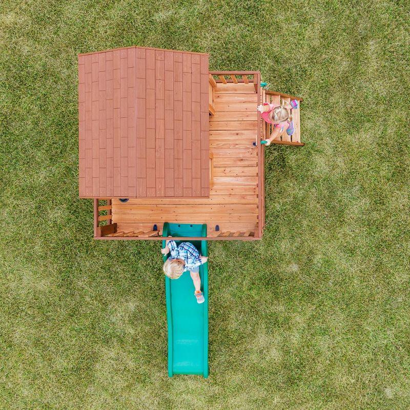 Backyard Discovery Echo Heights Cedar Wooden Elevated Kids Playhouse with Wave Slide, Play Kitchen, and Deck & Reviews | Wayfair