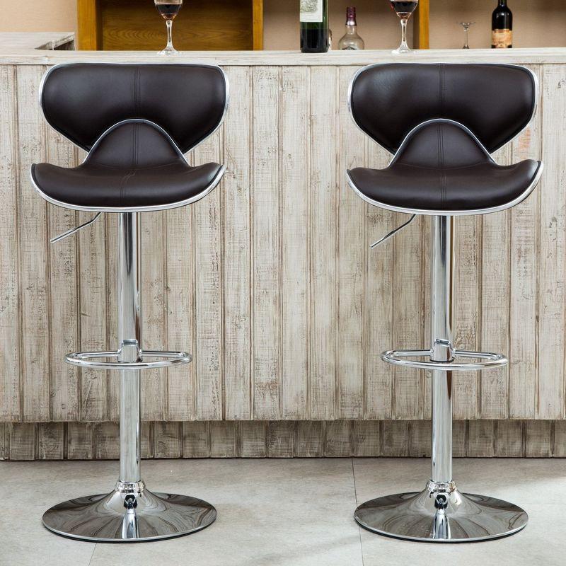 Roundhill Furniture Masaccio Cushioned Leatherette Upholstery Airlift Adjustable Swivel Barstool with Chrome Base, Brown, Set of 2