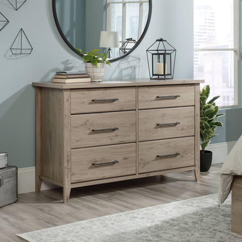 Sauder Summit Station Dresser Oak: Mid-Century Modern 6-Drawer Storage for Adult Bedroom