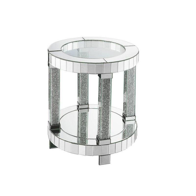 Round Mirrored Glass End Table with Faux Diamonds