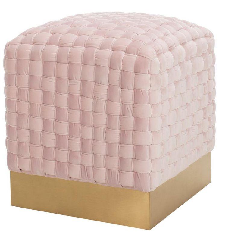 Ravyn 17'' Pink Woven Velvet Ottoman with Radiant Gold Finish