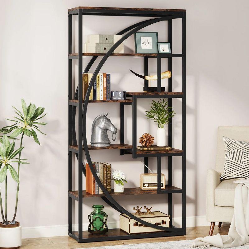 Hommoo Industrial Bookshelf Bookcase with 8 Open Storage Shelf Rustic Brown & Black