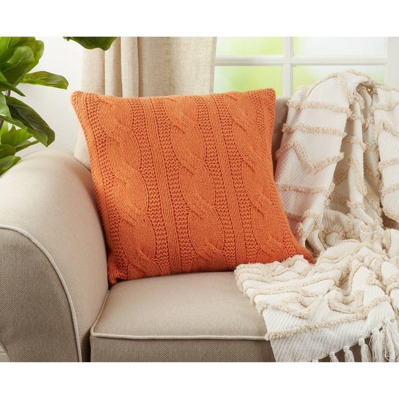 20"x20" Oversize Cable Knit Design Square Throw Pillow - Saro Lifestyle