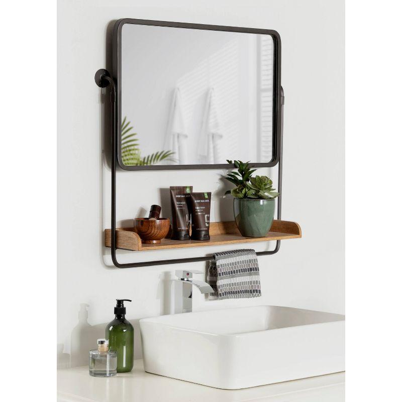 Rustic Brown and Black Rectangular Wall Mirror with Shelf