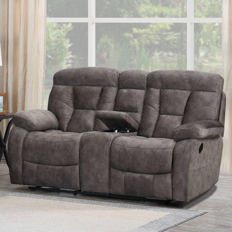 Bogata Upholstered Console Loveseat Mushroom - Steve Silver Co.: Flannel Recliner, Iron Frame, 2-Seater Sofa