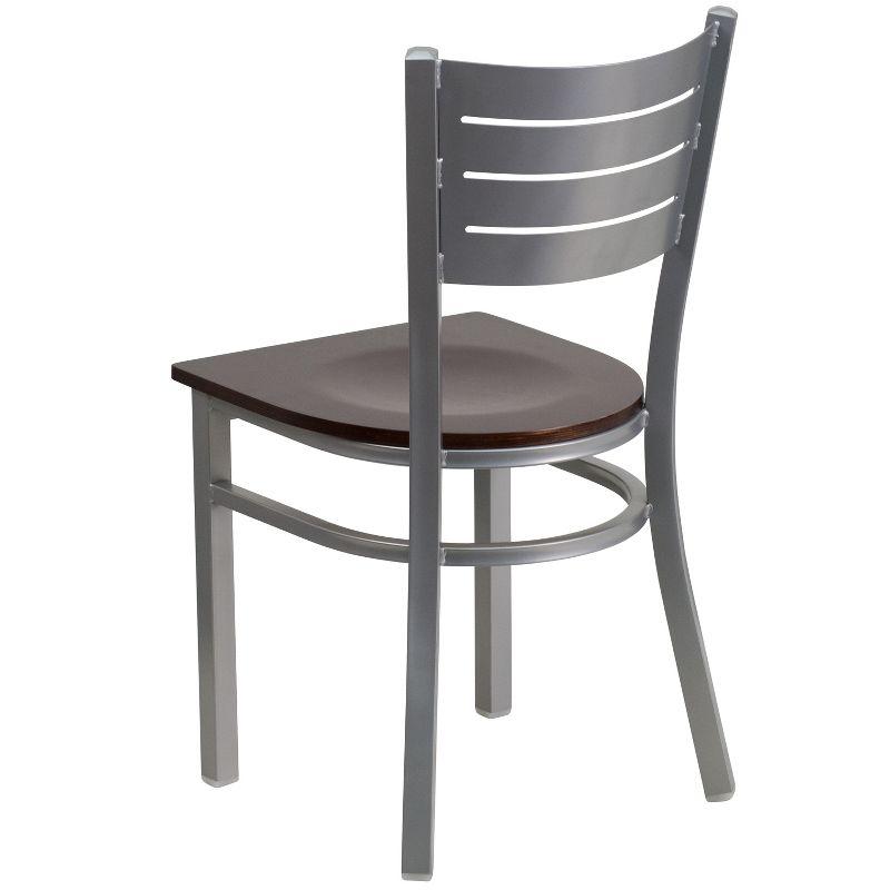 Flash Furniture HERCULES Series Silver Slat Back Metal Restaurant Chair - Walnut Wood Seat