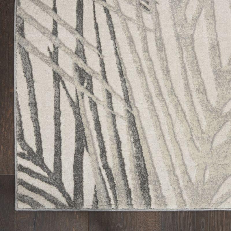 Abstract Ivory and Grey Synthetic 2'2" x 7'6" Area Rug