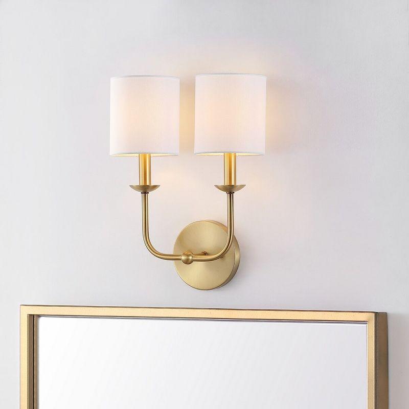 Ferrara Gold Twin Lamp Wall Sconce with White Shades