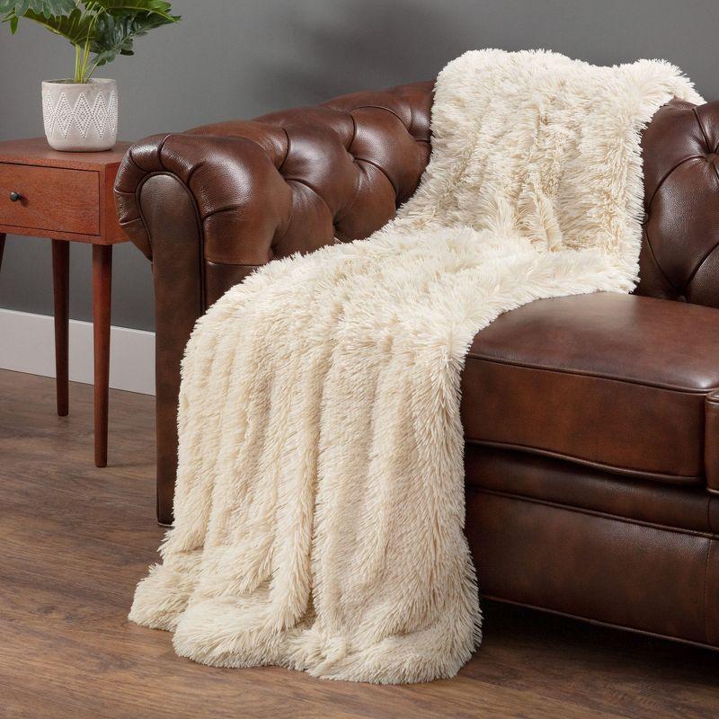 Chanasya Solid Faux Long Fur Fuzzy Throw Blanket - 90" x 66" (Twin Size) - Creme