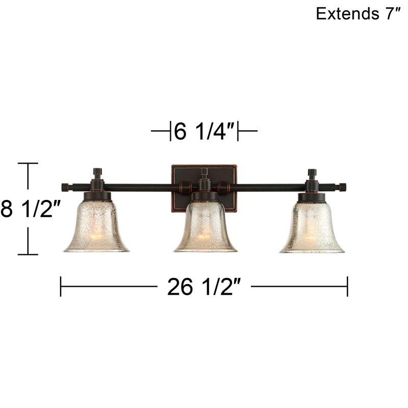 Possini Euro Design Varra Rustic Industrial Wall Light Bronze Hardwire 26 1/2" 3-Light Fixture Bell Mercury Glass Shade for Bedroom Bathroom Vanity