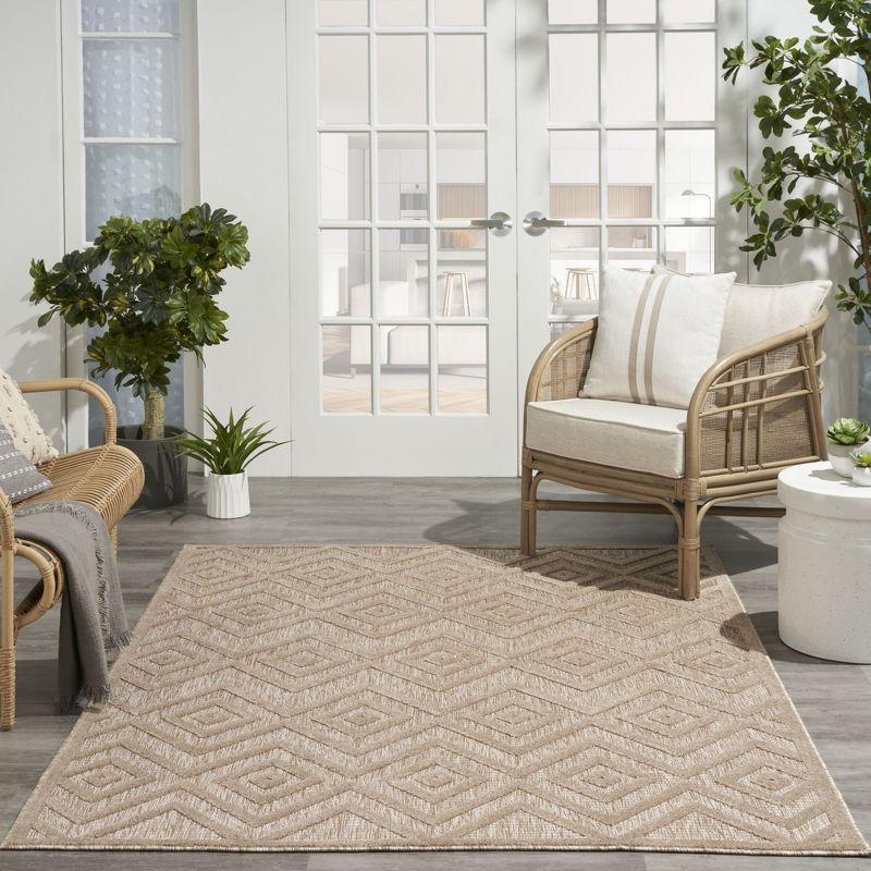 Nourison Versatile Diamond Geometric Flatweave Indoor Outdoor Area Rug Natural Beige 5' x 7'