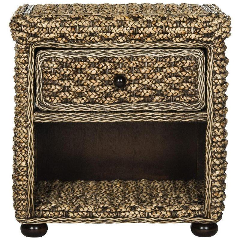 Musa Braided Brown Wicker Nightstand with Drawer and Storage