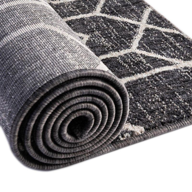 Charcoal Gray Trellis Synthetic Stain-Resistant Runner Rug