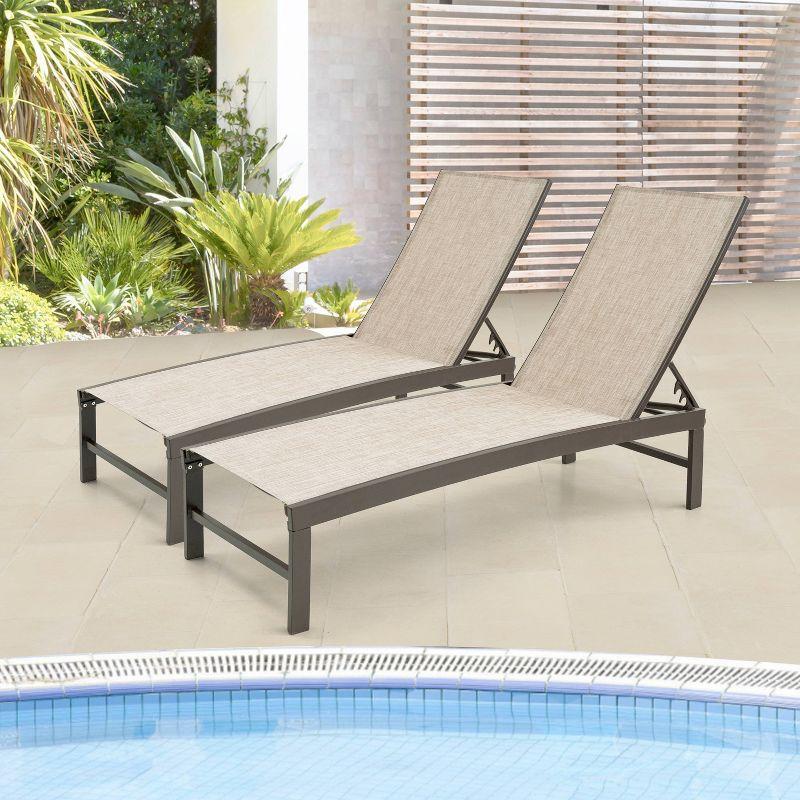 Beige Aluminum Adjustable Outdoor Chaise Lounge with Textilene Fabric