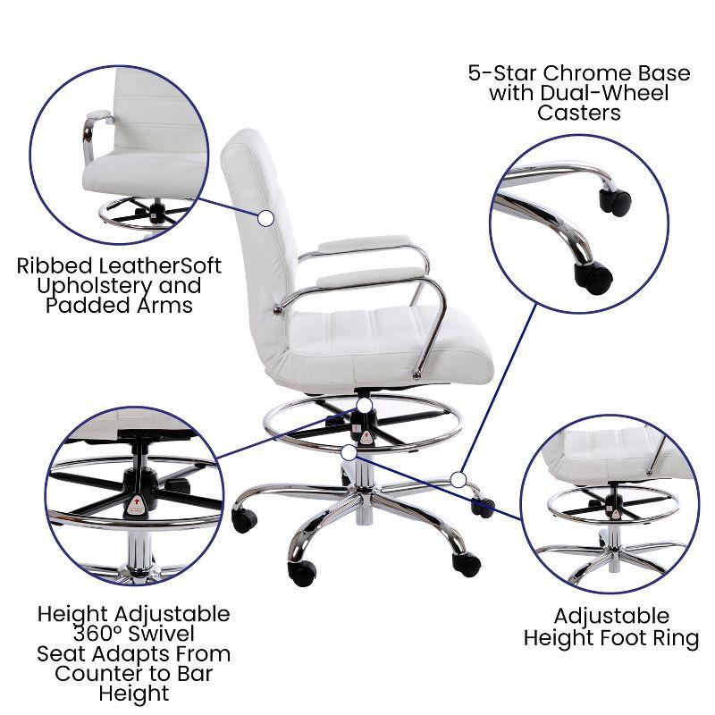 Flash Furniture Mid-Back LeatherSoft Drafting Chair with Adjustable Foot Ring and Chrome Base