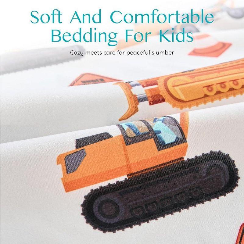 SYNCFUN Kids Full Sheet Set Construction Vehicle - 4 Piece Soft Microfiber Bed Sheets - Cozy Toddler Bedding Set for Boys Girls Teens