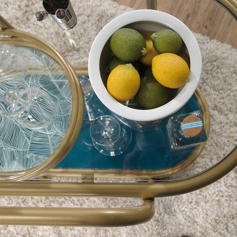 Sauder Coral Cape Metal Cart with Glass Satin Gold: 3-Tier, Safety-Tempered, Mobile