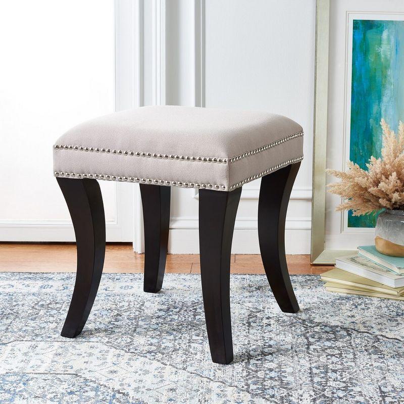 Taupe Linen Tufted Ottoman with Espresso Birch Legs