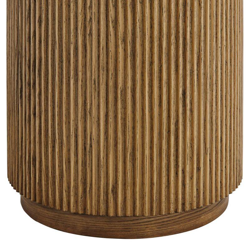 Studio 55D Perch Farmhouse Rustic Natural Oak Wood Round Accent Side End Table 17 3/4" Wide Brown Ridges Base for Living Room Home