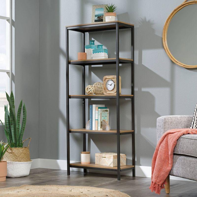 North Avenue Tall 4-Shelf Sindoori Mango and Black Metal Bookcase