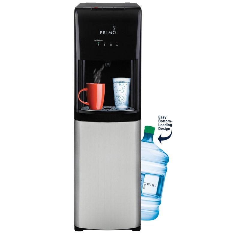 Primo Deluxe Bottom Loading Water Dispenser with Self-Sanitization: 5 Gallon, Hot & Cold, Freestanding, Black/Silver