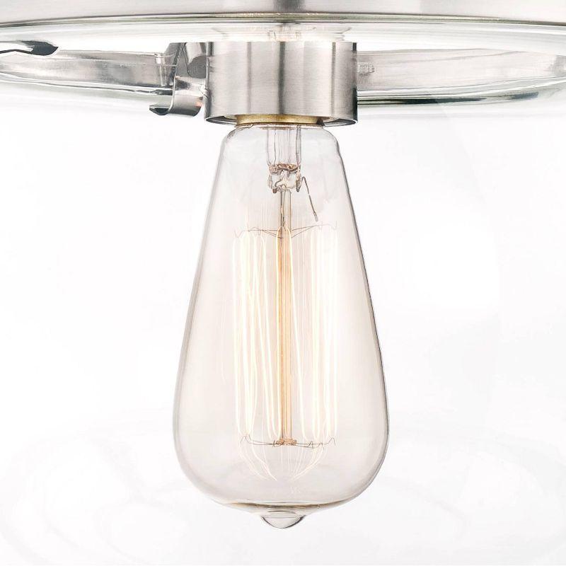 Franklin Iron Works Charleston Modern Industrial Ceiling Light Semi Flush Mount Fixture 13 1/2" Wide Brushed Nickel LED Clear Glass Shade for Bedroom