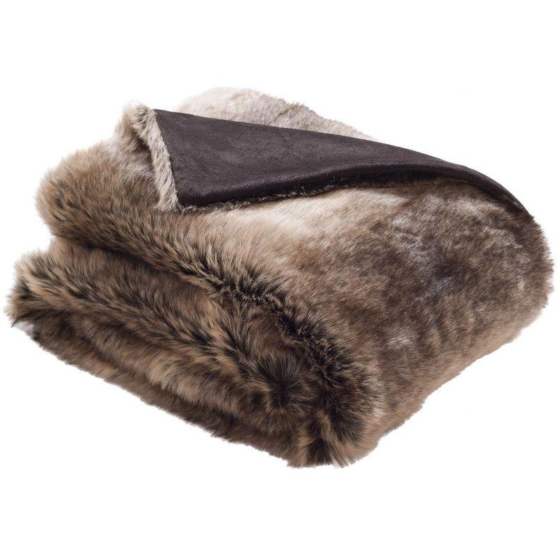 Beige Faux Fur Reversible Throw Blanket, 50" x 60"