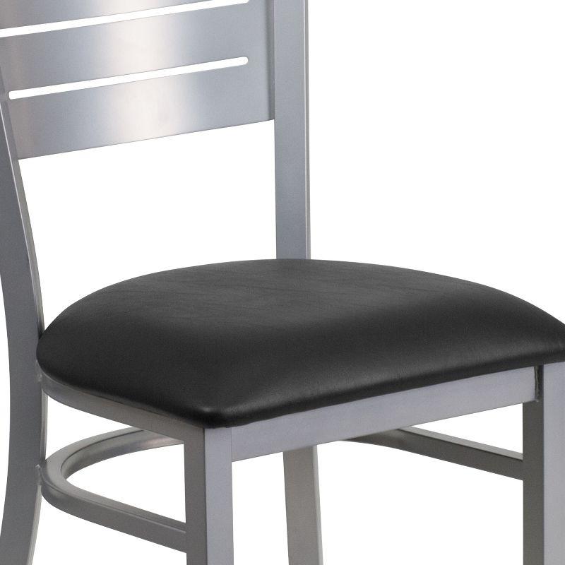 Elevated Slat Back Silver Steel Side Chair with Black Vinyl Seat