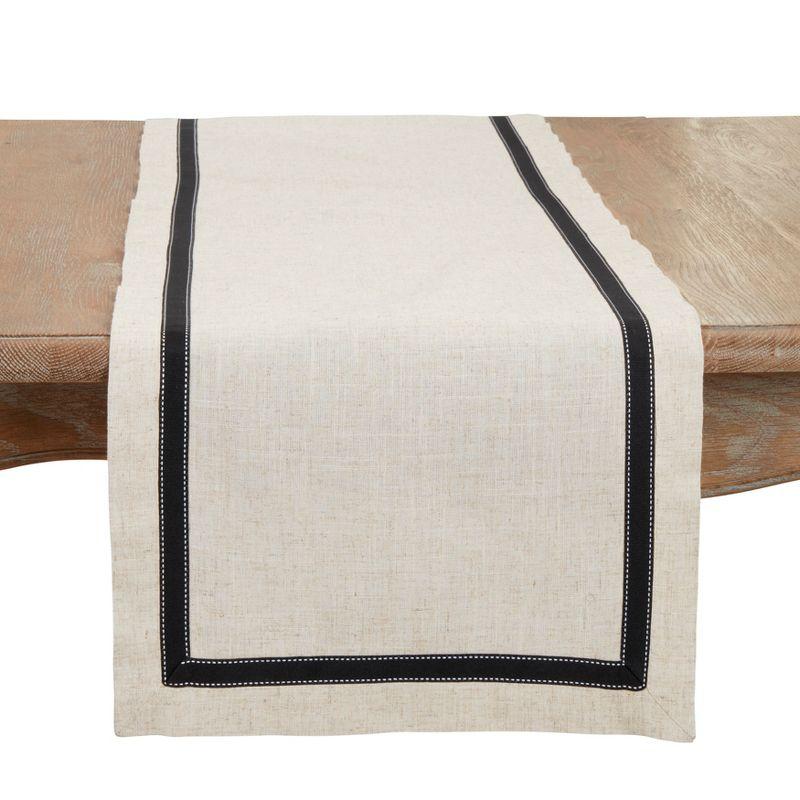 Black and Beige Grosgrain Accent Table Runner, 16" x 72"