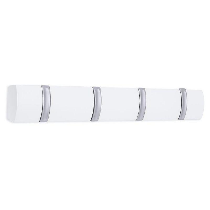 White MDF Wall Mounted Coat Rack with Satin Nickel Folding Hooks