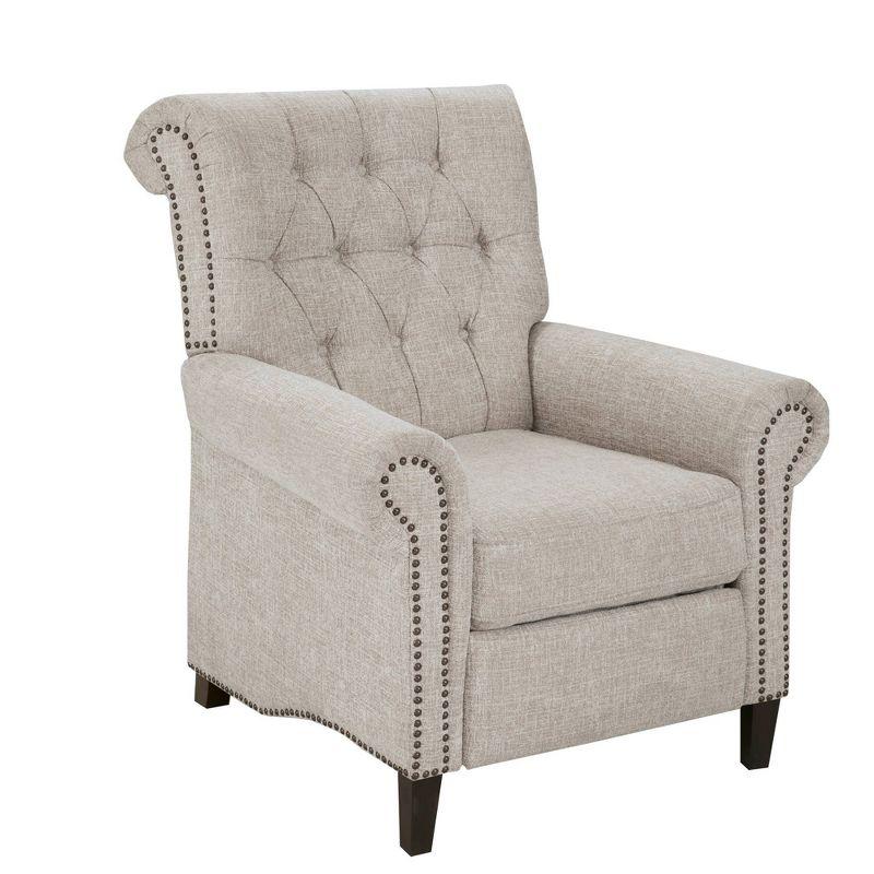 Elegant Cream Transitional Push Back Recliner with Tufted Back