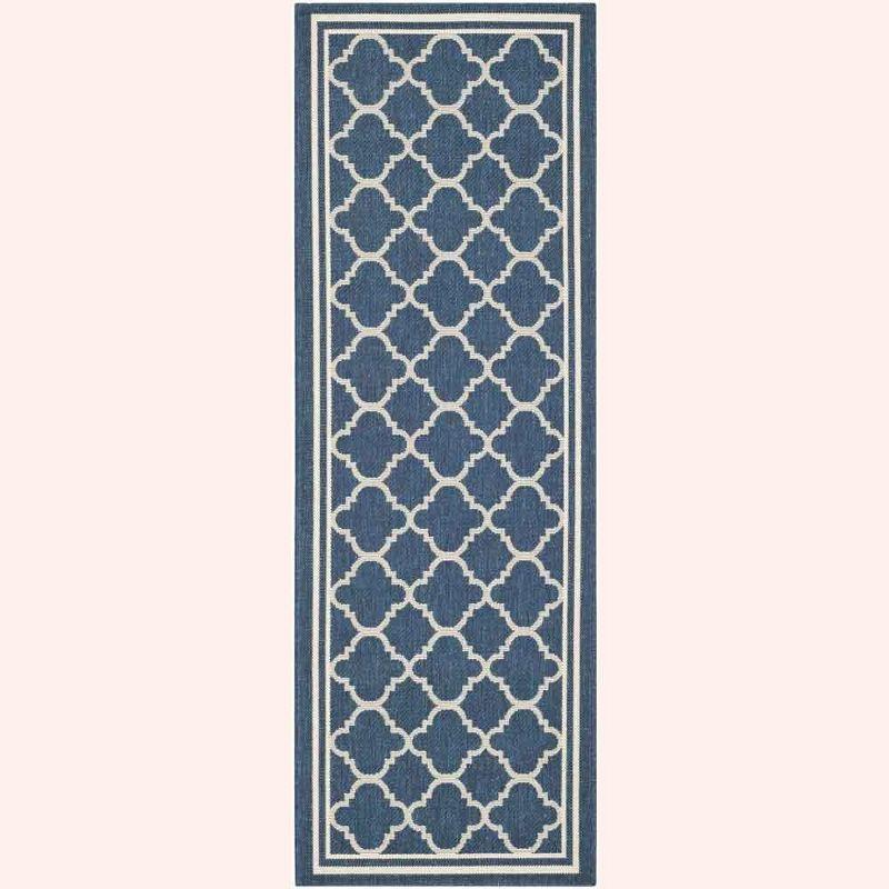 Navy and Beige Synthetic Low Pile Outdoor Runner