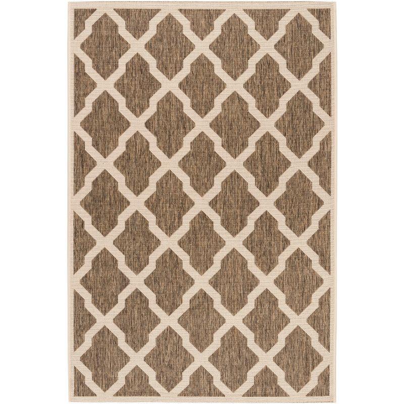 Beige and Cream Geometric Synthetic Indoor/Outdoor Rug