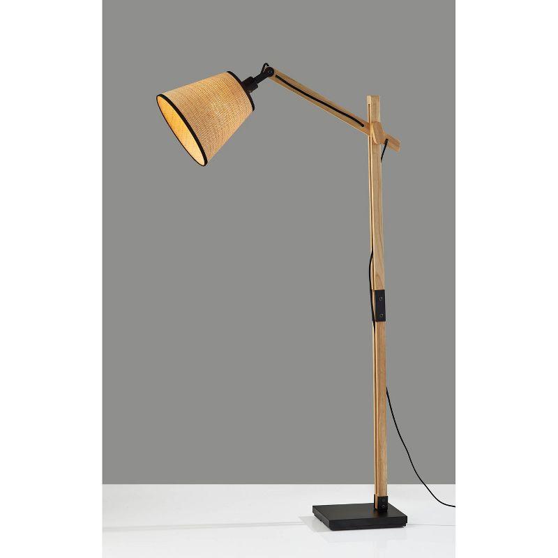 Walden Natural Wood Floor Lamp Black - Adesso: Adjustable Height & Arm, Rattan Shade