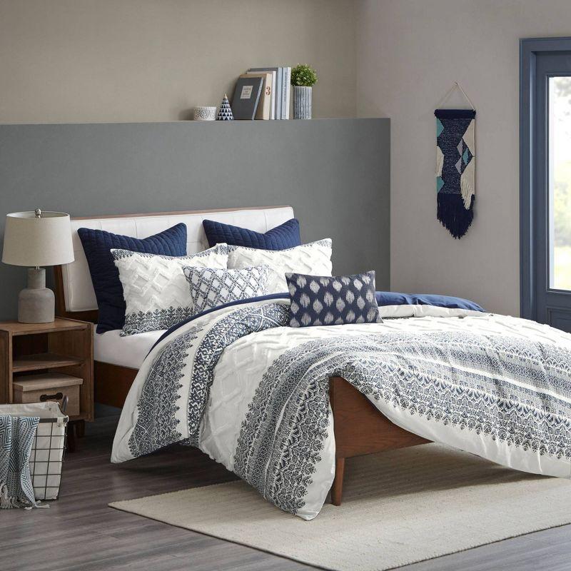 INK+IVY Mila Cotton Duvet Cover Set with Chenille Tufting